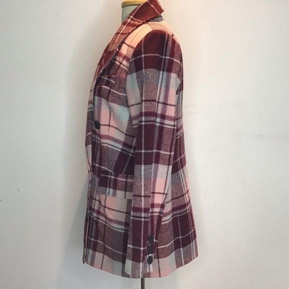 7 For All Mankind Double Breasted maroon/burgundy plaid wool blend blazer M NWT - Picture 4 of 12